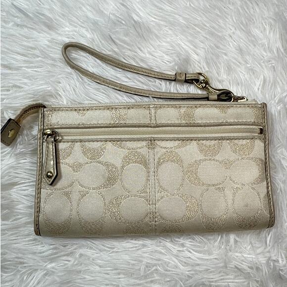 COACH Gold Cream Signature Canvas Wristlet with Card slots - Picture 2 of 8